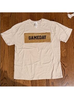 GAMEDAY Short Sleeve Tee - White with Gold Glitter Panel